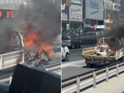 Bahçelievler’de Seyir Halindeki Kamyonet Alev Alev Yandı!